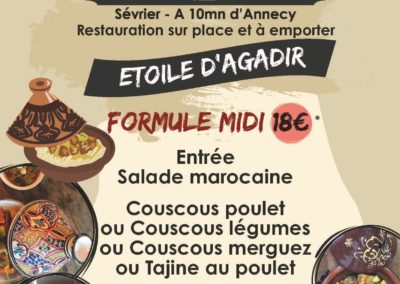 Menu du midi, stand-restaurant L'Étoile d'Agadir, La Seiche, Sevrier