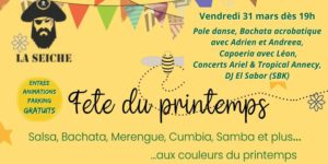 Fête du printemps Bachata acrobatique, polae danse capoeria DJ Mario, chanteur Ariel et le groupe Tropical Annecy