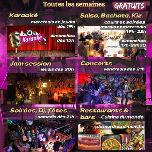 Programme à la Seiche (Sevrier près d’Annecy)  concerts, salsa-bachata-kizomba, DJ, Karaoké, spectacles