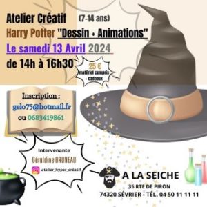 Atelier dessin et animation Harry Potter avec Géraldine BRUNEAU. Avril, La Seiche, Sevrier