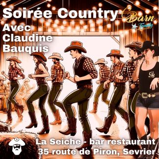 Soirée Country avec Claudine Bauquis de l'école de danse CBarn Family. Initiation et bal à à La Seiche (Sevrier, Haute-Savoie)