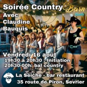 Soirée Initiation et bal country à La Seiche (Sevrier, Haute-Savoie) avec Claudine Bauquis de l'école de danse CBarn Family