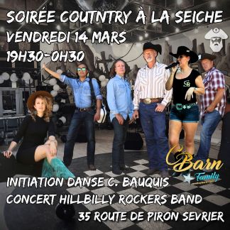 Soirée Country Initiation et concert Hilbilly 14 mars à la seiche