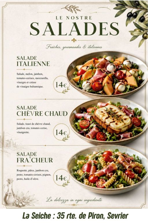 Carte d'été, salades italiennes, La seiche à Sevrier