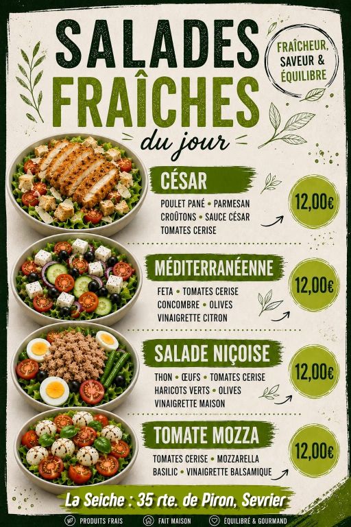 Carte d'été, salades méditerranéennesLa Seiche à Sevrier