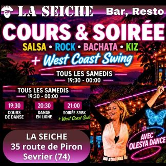 Soirée Salsa Rock Bachata Kizomba, West-Coast, Swing à La Seiche avec Olesya (Sevrier, 74)