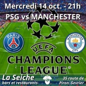 Le PSG affronte Manchester City. Ligue des champions. Grand écran à La Seiche (Sevrier, Haute-Savoie)